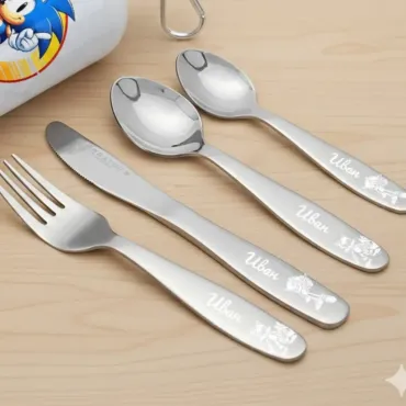 Sonic Personalized  Children cutlery set engraved with CUSTOM Name and Cartoon  