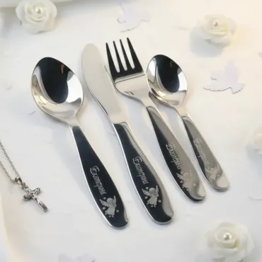 ANGELS  Personalized Children cutlery set engraved with CUSTOM Name and Cartoon 