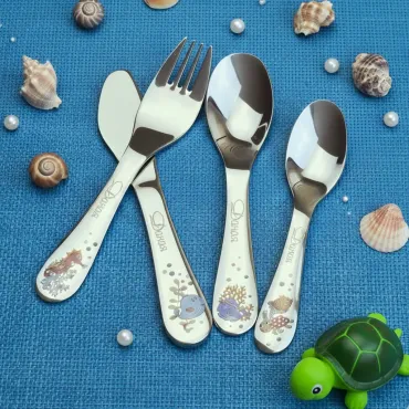 SEA Personalized  Children cutlery set engraved with CUSTOM Name and Cartoons